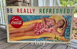 Vintage Coca Cola Be Really Refreshed Cardboard 20 x 36 Ad Sign girl on float
