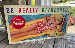 Vintage Coca Cola Be Really Refreshed Cardboard 20 x 36 Ad Sign girl on float