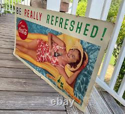 Vintage Coca Cola Be Really Refreshed Cardboard 20 x 36 Ad Sign girl on float