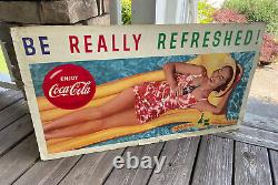 Vintage Coca Cola Be Really Refreshed Cardboard 20 x 36 Ad Sign girl on float