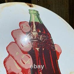 Vintage Coca Cola Bottle Porcelain Metal Gas Station Advertising Soda Pop Sign