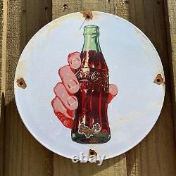 Vintage Coca Cola Bottle Porcelain Sign Metal Gas Station Advertising Soda Pop