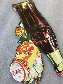 Vintage Coca Cola Bottle Sprite Boy Metal Enamel Gas Station Deco 12 Sign Used