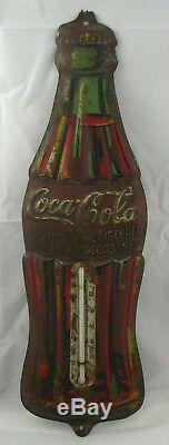 Vintage Coca Cola Bottle Thermometer, Coke Sign Advertising, Antique with patina