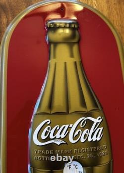 Vintage Coca-Cola Bottle Thermometer Sign Red & Gold