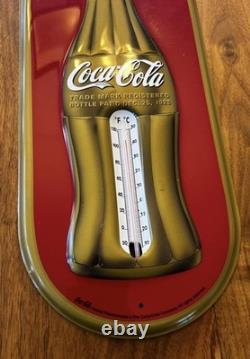 Vintage Coca-Cola Bottle Thermometer Sign Red & Gold