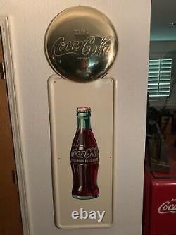 Vintage Coca Cola Brass Button on Pilaster Sign Dated January 1947