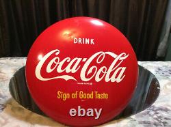 Vintage Coca Cola Button on Pilaster Sign circa 1947
