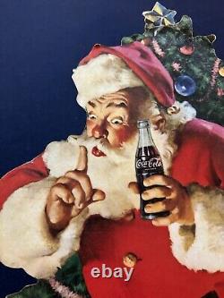 Vintage Coca Cola Cardboard Santa Claus 27 Christmas Die Cut Sign Easel Back
