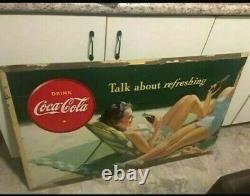Vintage Coca-Cola Cardboard Sign Poster Lady Advertising Coke RARE 1960s