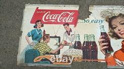 Vintage Coca-Cola Cardboard Sign Poster Lady Advertising RARE 1950 LARGE 56x27