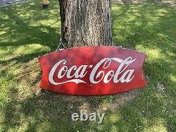 Vintage Coca Cola Coke Fish Tail Metal Sign 42 X 20