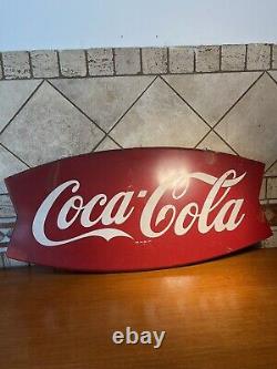 Vintage Coca Cola Coke Fish Tail Metal Sign 42 X 20