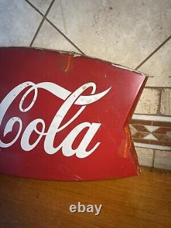 Vintage Coca Cola Coke Fish Tail Metal Sign 42 X 20