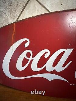 Vintage Coca Cola Coke Fish Tail Metal Sign 42 X 20