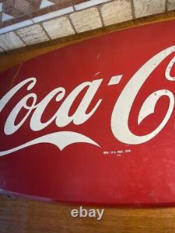 Vintage Coca Cola Coke Fish Tail Metal Sign 42 X 20