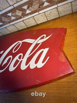 Vintage Coca Cola Coke Fish Tail Metal Sign 42 X 20