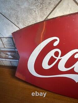 Vintage Coca Cola Coke Fish Tail Metal Sign 42 X 20