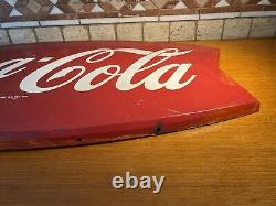 Vintage Coca Cola Coke Fish Tail Metal Sign 42 X 20