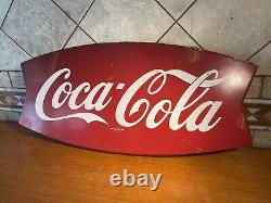 Vintage Coca Cola Coke Fish Tail Metal Sign 42 X 20