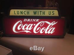 Vintage Coca Cola Coke Lunch With Us hanging light up sign 40s-50s