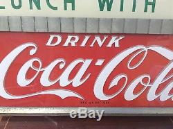 Vintage Coca Cola Coke Lunch With Us hanging light up sign 40s-50s