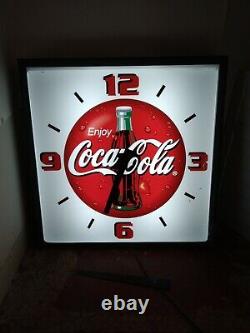 Vintage Coca-Cola Coke Soda Pop Advertising Square Light Up Display Sign Clock