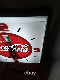 Vintage Coca-Cola Coke Soda Pop Advertising Square Light Up Display Sign Clock