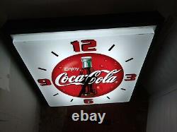 Vintage Coca-Cola Coke Soda Pop Advertising Square Light Up Display Sign Clock