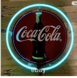 Vintage Coca Cola Coke Teal Neon Light Red Button Sign Tested Everbrite