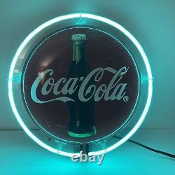 Vintage Coca Cola Coke Teal Neon Light Red Button Sign Tested Everbrite
