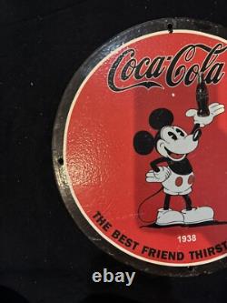 Vintage Coca Cola Cool Drink Mickey Mouse Porcelain Gas Oil Beverage Soda Sign