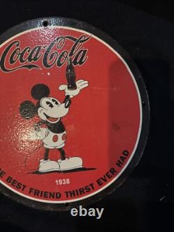 Vintage Coca Cola Cool Drink Mickey Mouse Porcelain Gas Oil Beverage Soda Sign