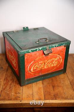 Vintage Coca Cola Cooler 1930 Countertop Display Green with Bottle Opener RARE