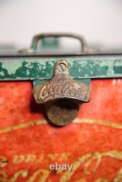 Vintage Coca Cola Cooler 1930 Countertop Display Green with Bottle Opener RARE