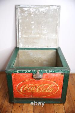 Vintage Coca Cola Cooler 1930 Countertop Display Green with Bottle Opener RARE