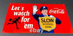 Vintage Coca Cola Cop Slow School Zone Police 12 Metal Soda Gasoline Oil Sign