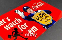 Vintage Coca Cola Cop Slow School Zone Police 12 Metal Soda Gasoline Oil Sign