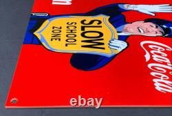Vintage Coca Cola Cop Slow School Zone Police 12 Metal Soda Gasoline Oil Sign
