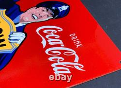 Vintage Coca Cola Cop Slow School Zone Police 12 Metal Soda Gasoline Oil Sign
