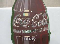 Vintage Coca-Cola Die Cut Bottle Sign Dated 10/57 16.75'' Tall