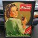Vintage Coca Cola Die Cut Cardboard Sign Museum Glass Beaded Wooden Frame 45x34