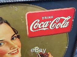 Vintage Coca Cola Die Cut Cardboard Sign Museum Glass Beaded Wooden Frame 45x34