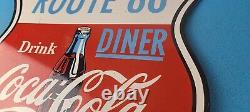 Vintage Coca Cola Diner Sign Route 66 Gas Oil Pump Restaurant Porcelain Sign
