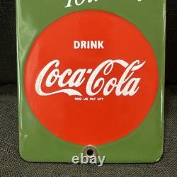 Vintage Coca Cola Door Push Porcelain Sign Refresh Yourself Drink 4x8