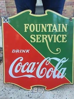 Vintage Coca Cola Double Sided Porcelain Fountain Service Sign 1933