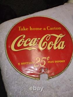 Vintage Coca Cola Double sided Sign Take Home a Carton 25 cents 13 diameter