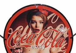 Vintage Coca Cola Drink Porcelain Pinup Girl Naked Gas Oil Soda Beverage Ad Sign