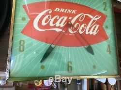 Vintage Coca Cola Fishtail Clock Sign Pam Clock Co Rochelle NY 15 x 15