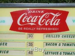 Vintage Coca Cola Fishtail Menu Board Sign Coke 1960s diner cafe movie theater
